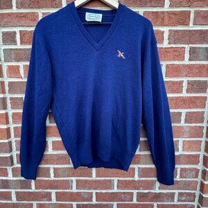 VTG Heritage Vneck Sweater Mens Large Navy Duck Logo Academia Grandpacore